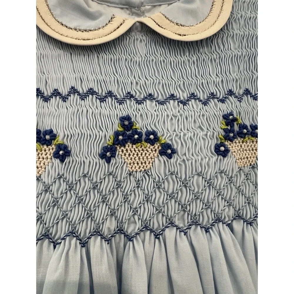 Blue Smocked Hand Made And Hand Beaded Girl's Dress Size 3T-4T NWT